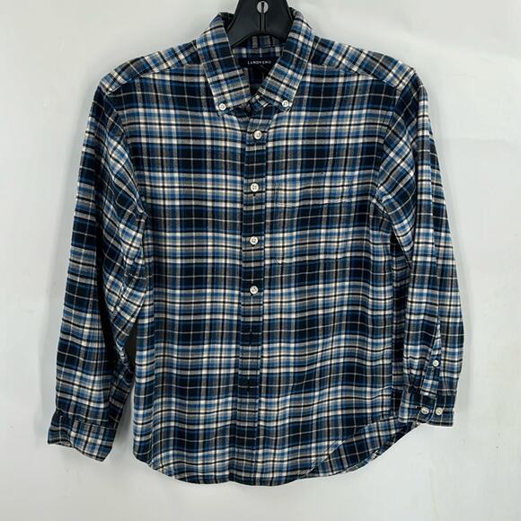 Lands'End Boys Blue & White Plaid Long Sleeve Button Up Flannel Shirt Size Med - Picture 5 of 14